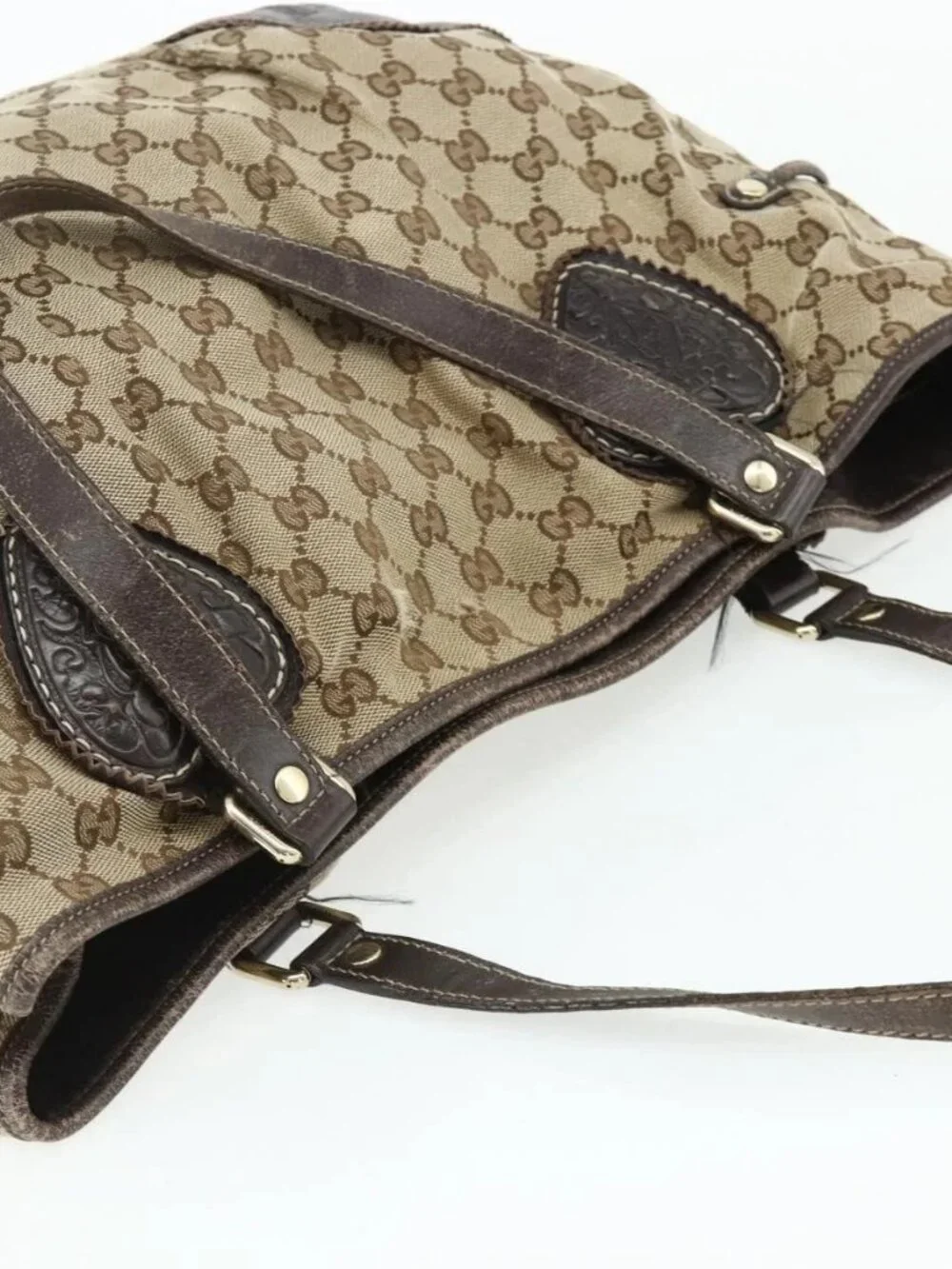 GUCCI GG Canvas Histeria Tote Bag Beige Gold 211954 Auth 175958